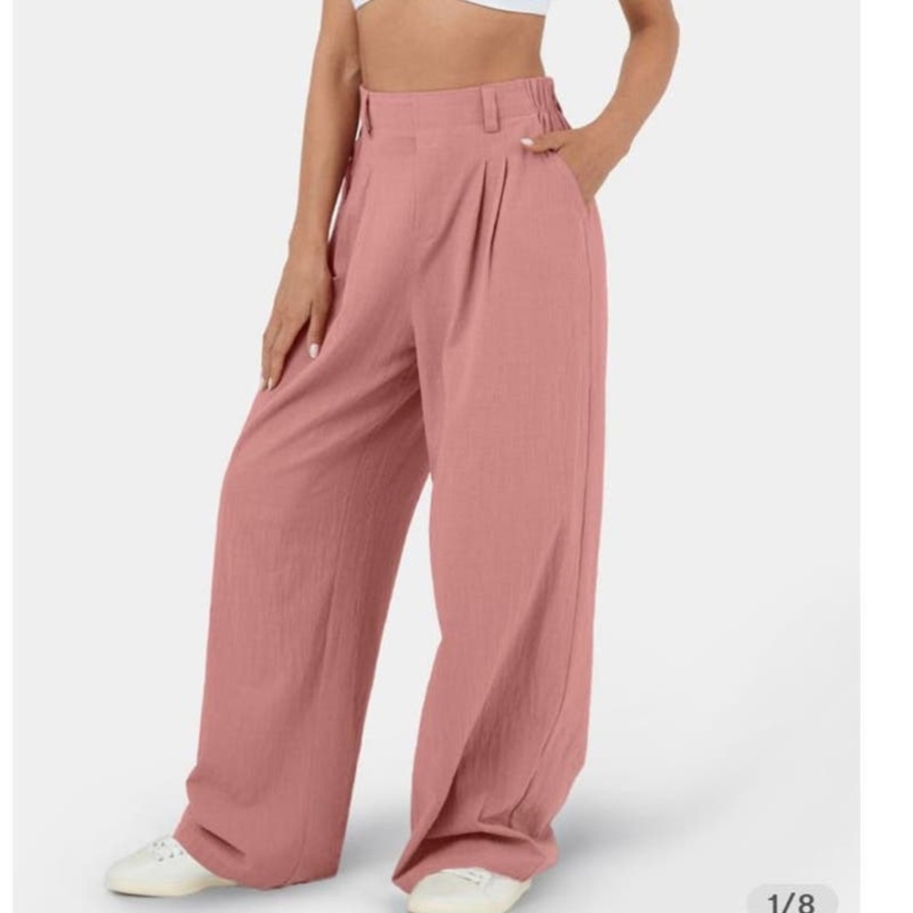 NWT HALARA High Waisted Plicated Side Pocket Wide Leg Casual Linen-Feel Pants❄️